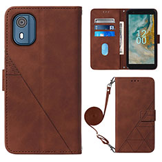 Leather Case Stands Flip Cover Holder YB1 for Nokia C02 Brown