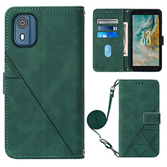 Leather Case Stands Flip Cover Holder YB1 for Nokia C02 Green