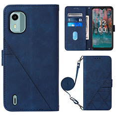 Leather Case Stands Flip Cover Holder YB1 for Nokia C12 Plus Blue