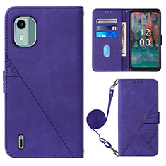 Leather Case Stands Flip Cover Holder YB1 for Nokia C12 Plus Purple