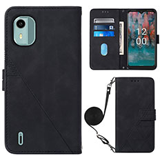 Leather Case Stands Flip Cover Holder YB1 for Nokia C12 Pro Black