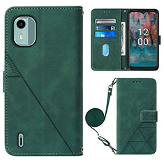 Leather Case Stands Flip Cover Holder YB1 for Nokia C12 Pro Green