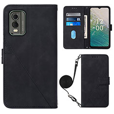 Leather Case Stands Flip Cover Holder YB1 for Nokia C210 Black