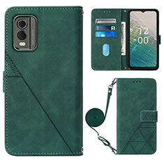 Leather Case Stands Flip Cover Holder YB1 for Nokia C210 Green