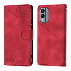 Leather Case Stands Flip Cover Holder YB1 for Nokia X30 5G Red