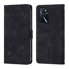 Leather Case Stands Flip Cover Holder YB1 for Oppo A16 Black