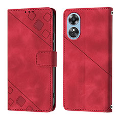 Leather Case Stands Flip Cover Holder YB1 for Oppo A17 Red