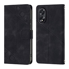 Leather Case Stands Flip Cover Holder YB1 for Oppo A18 Black