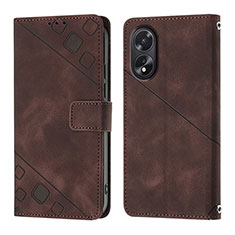 Leather Case Stands Flip Cover Holder YB1 for Oppo A18 Brown