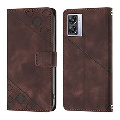 Leather Case Stands Flip Cover Holder YB1 for Oppo A57 5G Brown