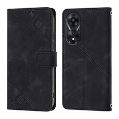 Leather Case Stands Flip Cover Holder YB1 for Oppo A58 5G Black