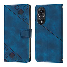 Leather Case Stands Flip Cover Holder YB1 for Oppo A58 5G Blue