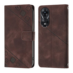 Leather Case Stands Flip Cover Holder YB1 for Oppo A58 5G Brown