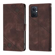 Leather Case Stands Flip Cover Holder YB1 for Oppo A96 5G Brown