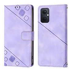 Leather Case Stands Flip Cover Holder YB1 for Oppo A96 5G Purple