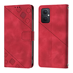 Leather Case Stands Flip Cover Holder YB1 for Oppo A96 5G Red