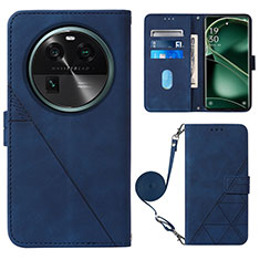 Leather Case Stands Flip Cover Holder YB1 for Oppo Find X6 Pro 5G Blue