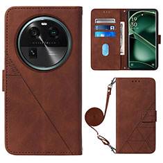 Leather Case Stands Flip Cover Holder YB1 for Oppo Find X6 Pro 5G Brown