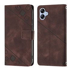 Leather Case Stands Flip Cover Holder YB1 for Samsung Galaxy A04 4G Brown