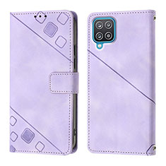 Leather Case Stands Flip Cover Holder YB1 for Samsung Galaxy A12 5G Purple