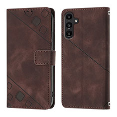 Leather Case Stands Flip Cover Holder YB1 for Samsung Galaxy A14 4G Brown