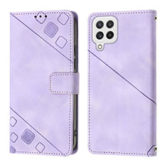 Leather Case Stands Flip Cover Holder YB1 for Samsung Galaxy A22 4G Purple