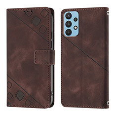 Leather Case Stands Flip Cover Holder YB1 for Samsung Galaxy A32 4G Brown