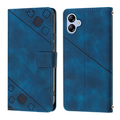 Leather Case Stands Flip Cover Holder YB1 for Samsung Galaxy F04 Blue