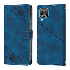 Leather Case Stands Flip Cover Holder YB1 for Samsung Galaxy F12 Blue