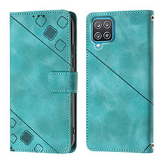 Leather Case Stands Flip Cover Holder YB1 for Samsung Galaxy M12 Green