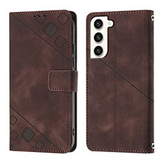 Leather Case Stands Flip Cover Holder YB1 for Samsung Galaxy S22 Plus 5G Brown