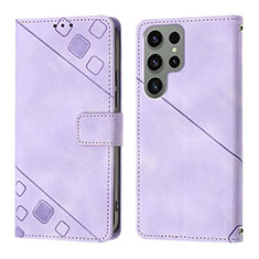 Leather Case Stands Flip Cover Holder YB1 for Samsung Galaxy S22 Ultra 5G Clove Purple