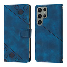 Leather Case Stands Flip Cover Holder YB1 for Samsung Galaxy S24 Ultra 5G Blue