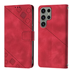 Leather Case Stands Flip Cover Holder YB1 for Samsung Galaxy S24 Ultra 5G Red