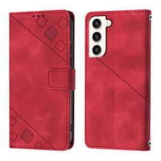 Leather Case Stands Flip Cover Holder YB1 for Samsung Galaxy S25 5G Red