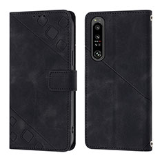 Leather Case Stands Flip Cover Holder YB1 for Sony Xperia 1 IV Black