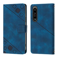 Leather Case Stands Flip Cover Holder YB1 for Sony Xperia 1 IV Blue