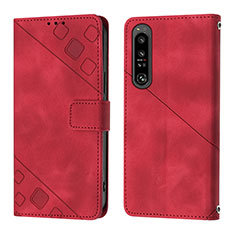 Leather Case Stands Flip Cover Holder YB1 for Sony Xperia 1 IV Red