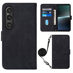 Leather Case Stands Flip Cover Holder YB1 for Sony Xperia 1 V Black