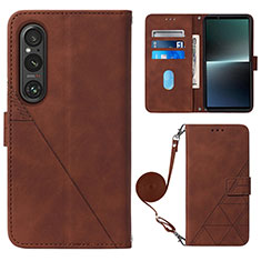 Leather Case Stands Flip Cover Holder YB1 for Sony Xperia 1 V Brown