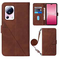 Leather Case Stands Flip Cover Holder YB1 for Xiaomi Civi 2 5G Brown