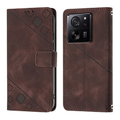 Leather Case Stands Flip Cover Holder YB1 for Xiaomi Mi 13T 5G Brown