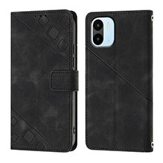 Leather Case Stands Flip Cover Holder YB1 for Xiaomi Poco C50 Black