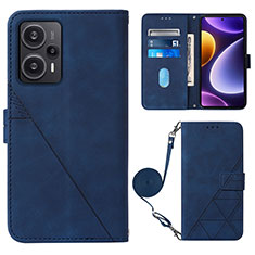 Leather Case Stands Flip Cover Holder YB1 for Xiaomi Poco F5 5G Blue