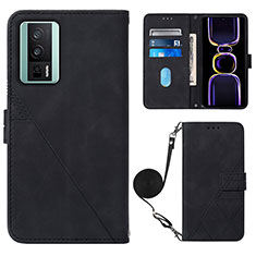 Leather Case Stands Flip Cover Holder YB1 for Xiaomi Poco F5 Pro 5G Black