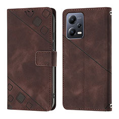 Leather Case Stands Flip Cover Holder YB1 for Xiaomi Poco X5 5G Brown