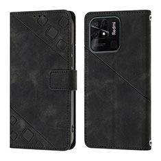 Leather Case Stands Flip Cover Holder YB1 for Xiaomi Redmi 10C 4G Black