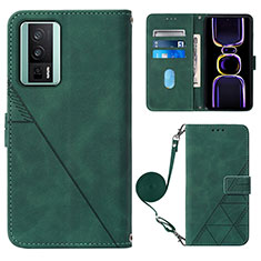 Leather Case Stands Flip Cover Holder YB1 for Xiaomi Redmi K60 5G Green