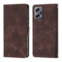 Leather Case Stands Flip Cover Holder YB1 for Xiaomi Redmi Note 11T Pro 5G Brown