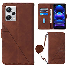 Leather Case Stands Flip Cover Holder YB1 for Xiaomi Redmi Note 12 Explorer Brown